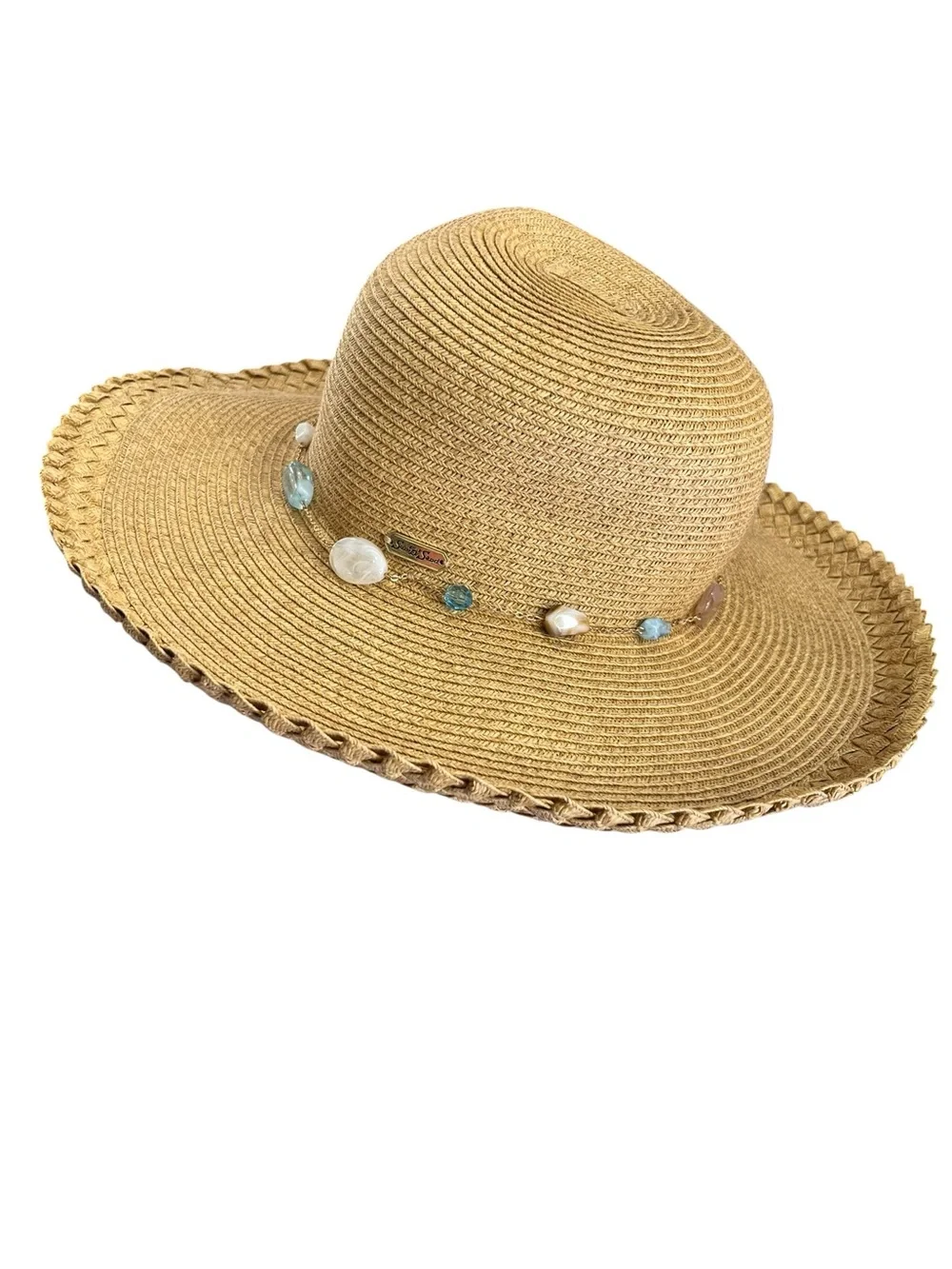 Sun N Sand UPF 50+ Wide Brim Floppy Straw Sun Hat Tan Stone Accent